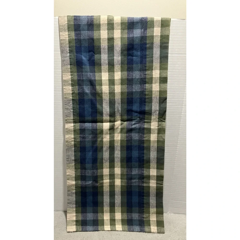 JCPenney Home Valance Bradley Stripe Plaid Valance Woven Cotton Blue Olive Green